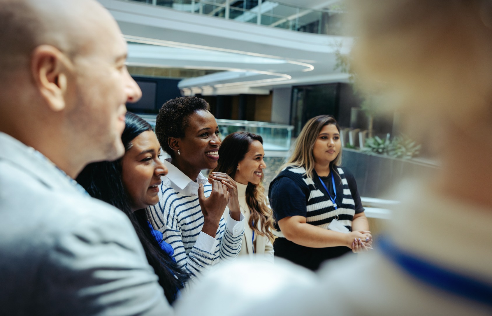 A leadership team listening in a shared session